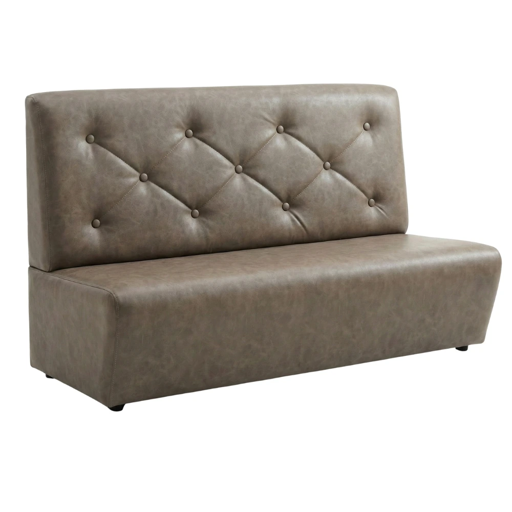 Gastro Sitzbank Laos 2 Gastro Sitzbank Laos in braunem Kunstleder – elegante Gastronomie Sitzbank mit klassischer Knopfheftung und hoher Rückenlehne, Farbe individuell anpassbar