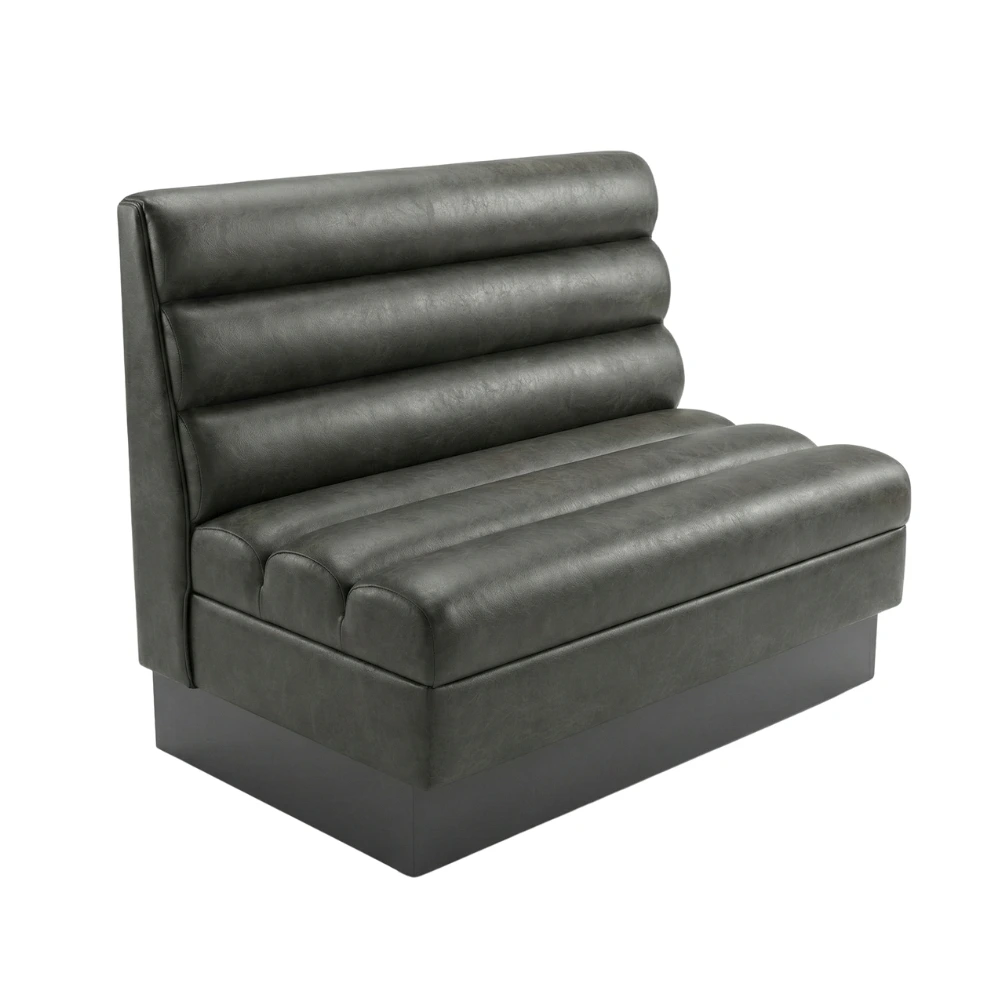 Gastro Sitzbank Lounge 1 Gastro Sitzbank Lounge in grauem Kunstleder – moderne, horizontal gesteppte Gastronomie Sitzbank mit hoher Rückenlehne, Farbe individuell anpassbar