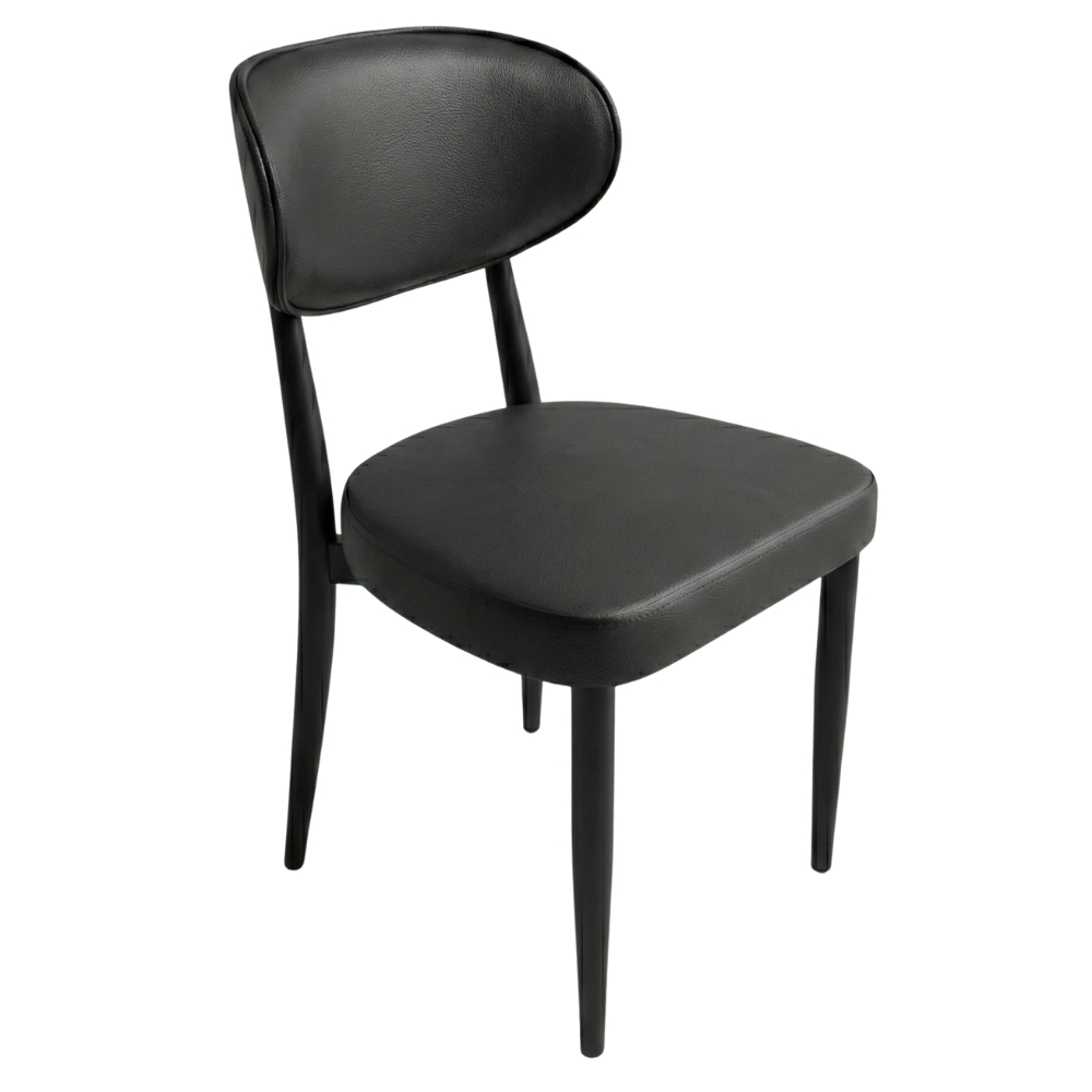 Gastro Stuhl Aura 1 Gastro Stuhl Aura in Schwarz mit gepolsterter Sitzfläche und runder Rückenlehne – moderner Gastronomiestuhl im eleganten Design