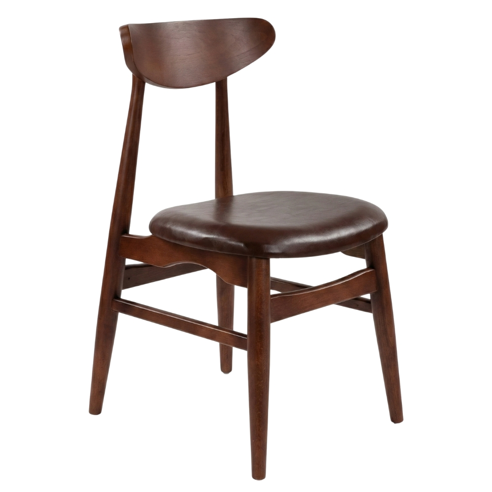 Gastro Stuhl Retro 1 Gastro Stuhl Retro aus Holz mit brauner gepolsterter Sitzfläche – stilvoller Gastronomiestuhl im klassischen Retro-Design